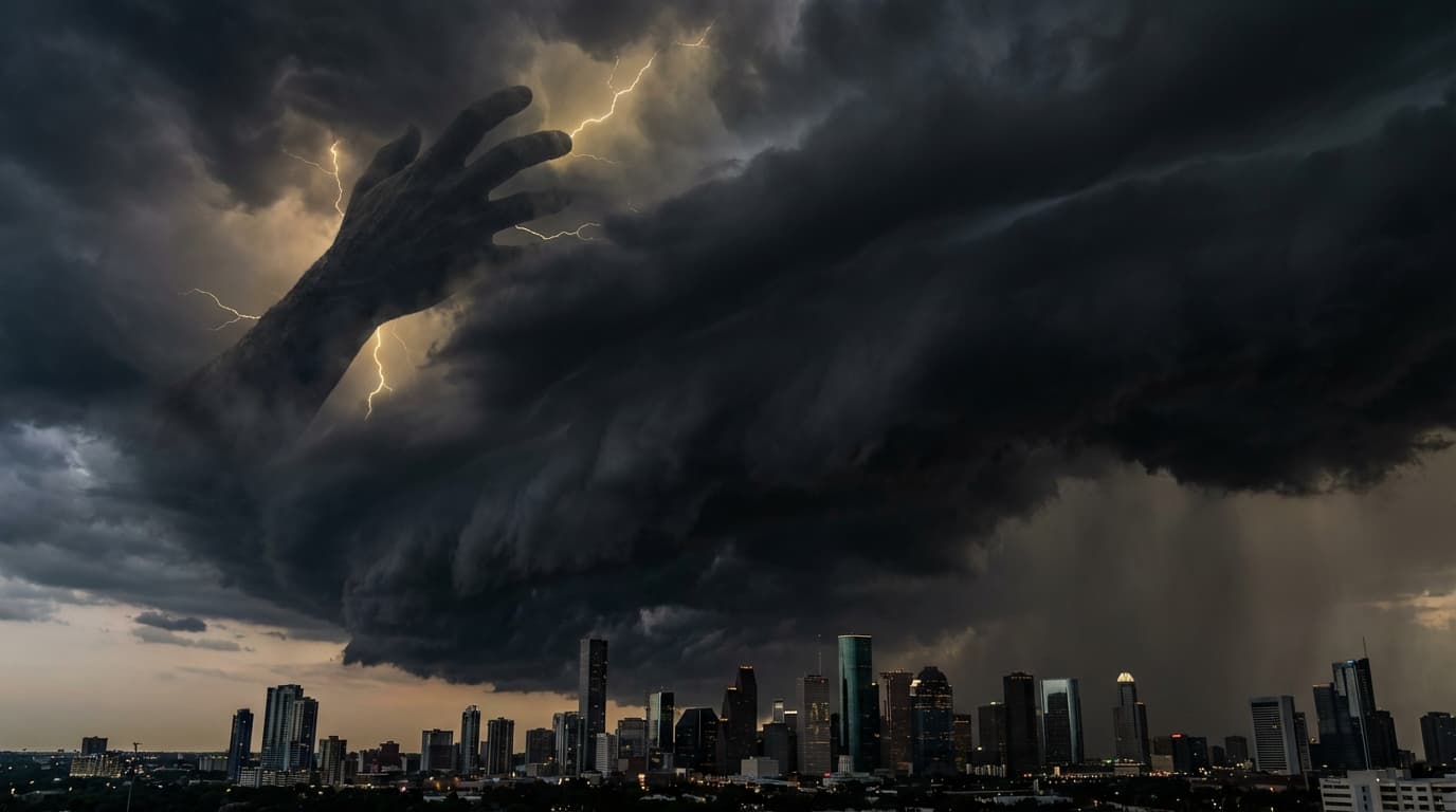 Storm hand over city skyline